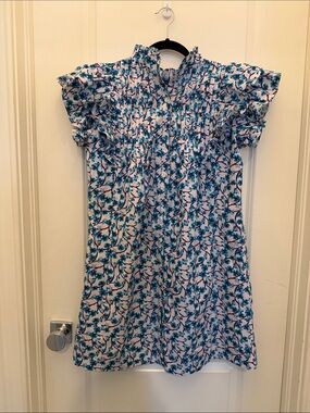 Girls Blue Floral Short Sleeve Dress
